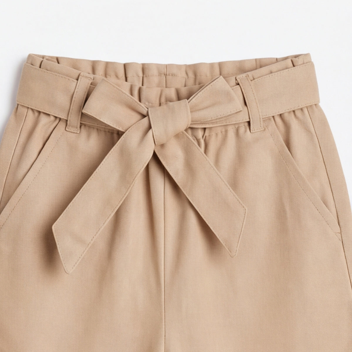 Girls Khaki Elasticated Trouser With Fabric Belt