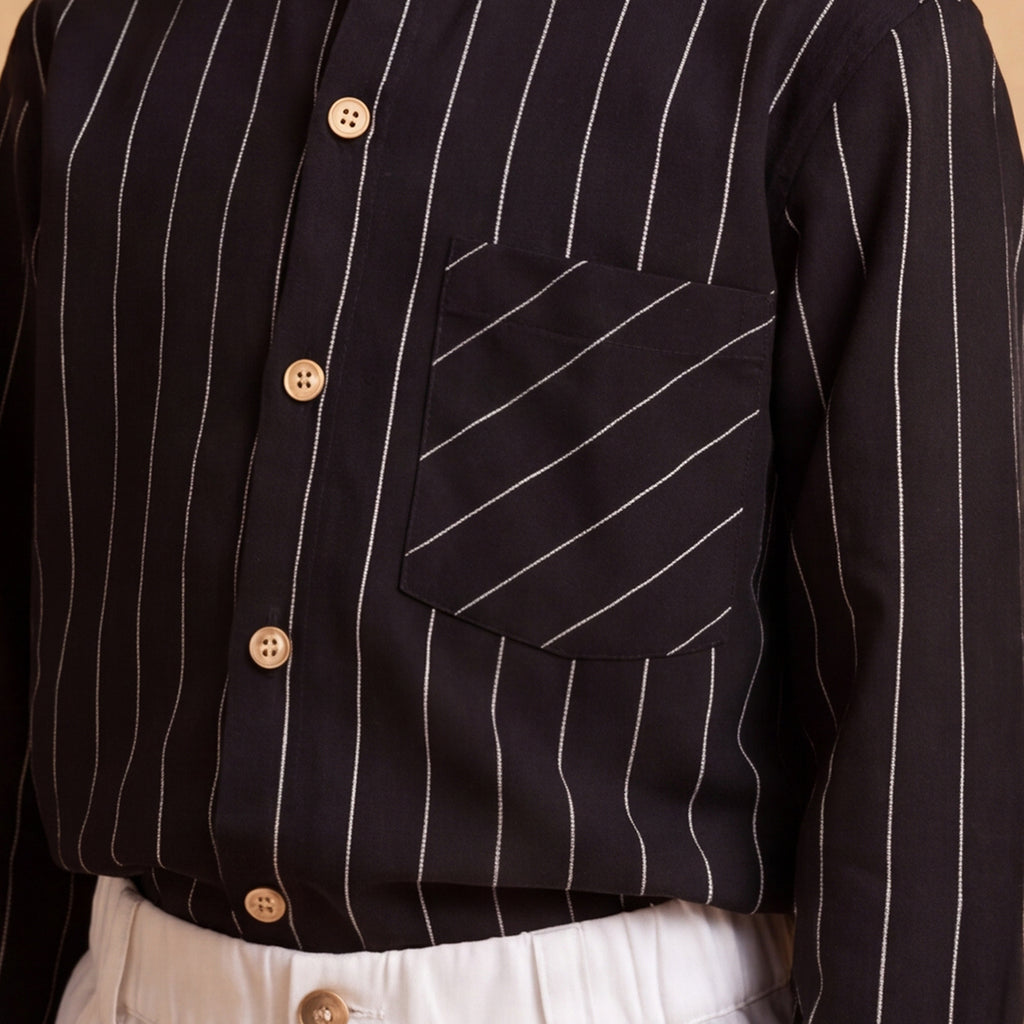 Boys Black Long Sleeve Stripes Shirt With Elasticated Trousers Set