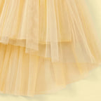 Girls Yellow Flower Applique High Low Sleeveless Party Wear Dress