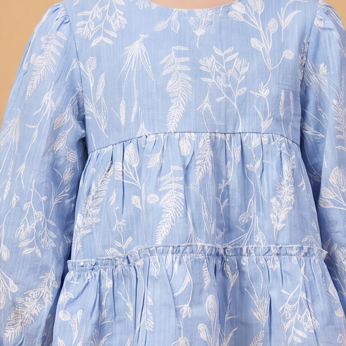 Girls Blue Printed Floral Long Sleeve Top With Elasticated Pants & Headband Sets