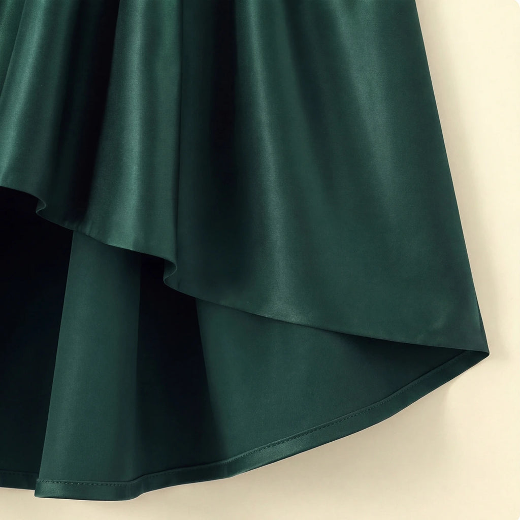 Girls Dark Green Floral Applique High Low Sleeveless Party Wear Dress