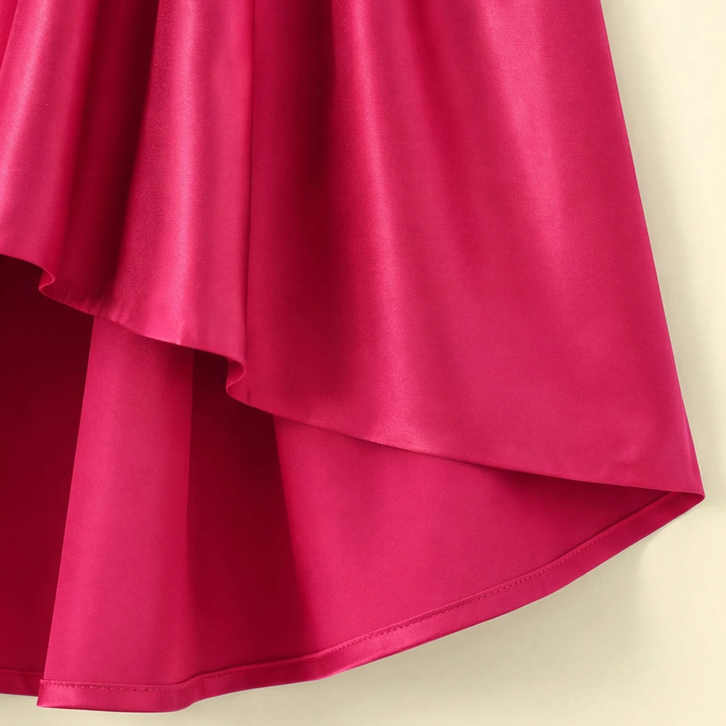 Girls Pink Floral Applique High Low Sleeveless Party Wear Dress