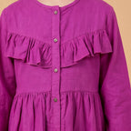Girls Dark Pink Long Sleeve Corduroy Fit & Flare Dress