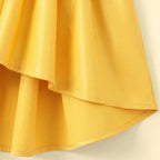 Girls Yellow Floral Applique High Low Sleeveless Party Wear Dress