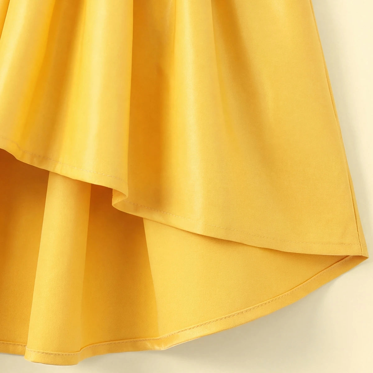 Girls Yellow Floral Applique High Low Sleeveless Party Wear Dress