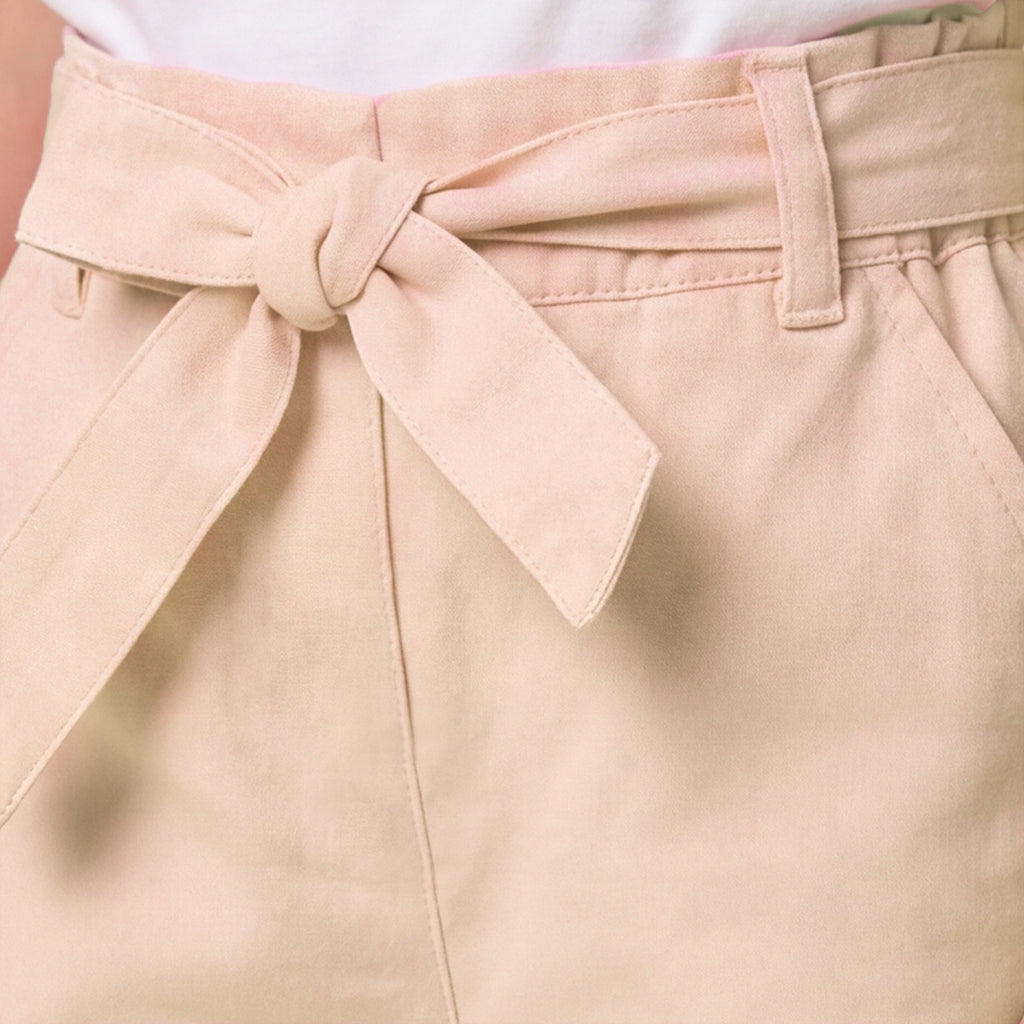 Girls Pink Elasticated Trouser With Fabric Belt
