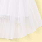 Girls White Floral Applique High Low Sleeveless Party Wear Dress