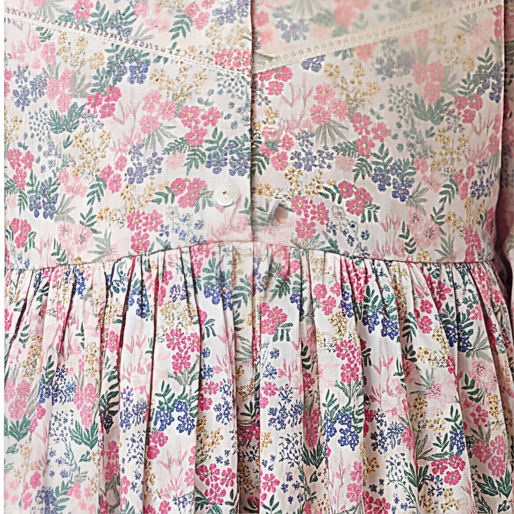 Girls Pink Floral Printed Long Sleeve Dress