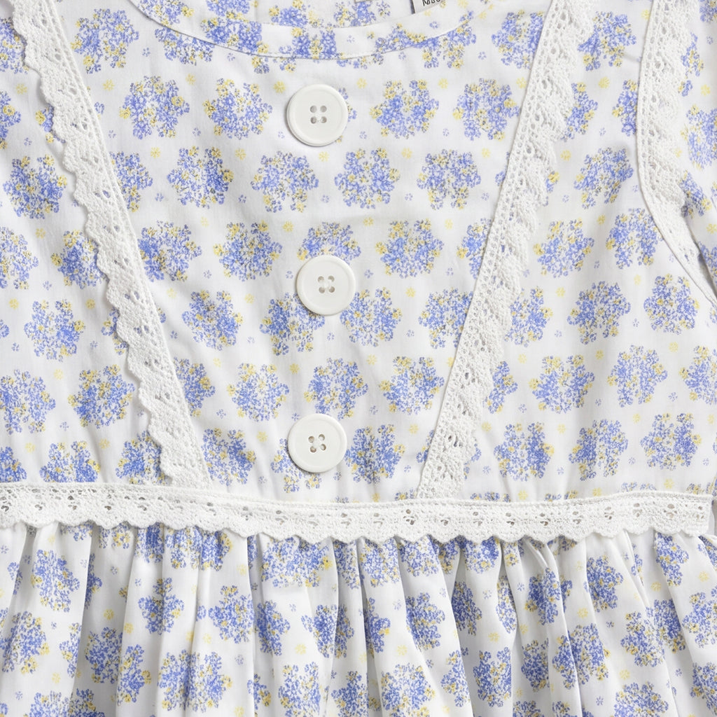 Girls Blue Printed Long Sleeve Dress