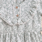 Girls Green Floral Print Long Sleeve Dress