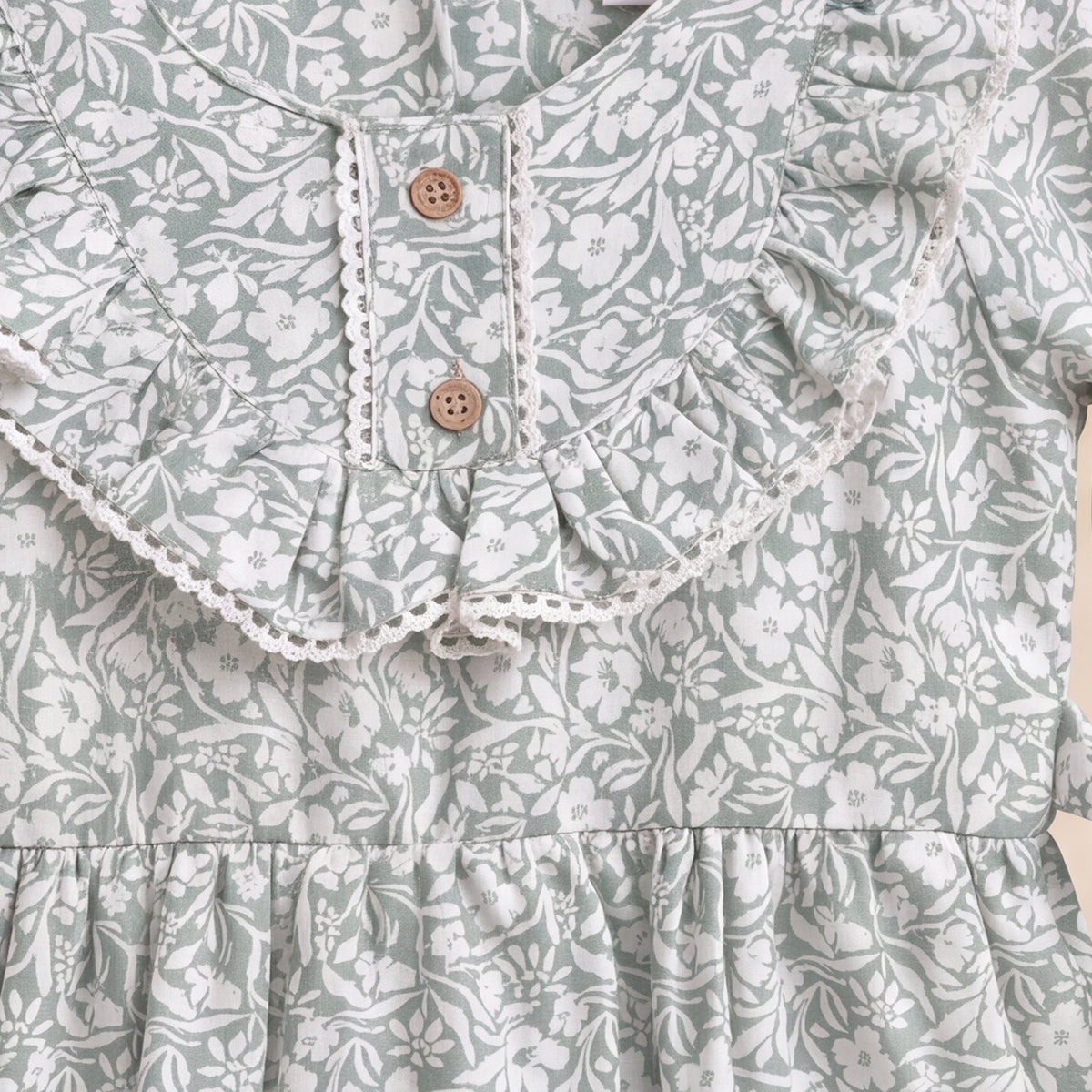 Girls Green Floral Print Long Sleeve Dress