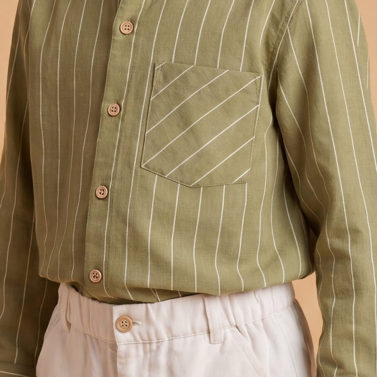 Boys Green Long Sleeve Stripes Shirt With Elasticated Trousers Set