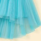 Girls Turquoise Floral Applique High Low Sleeveless Party Wear Dress