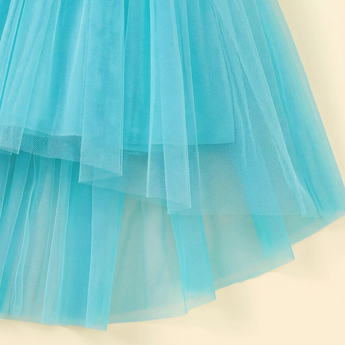 Girls Turquoise Floral Applique High Low Sleeveless Party Wear Dress