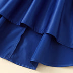 Girls Navy Blue Floral Applique High Low Sleeveless Party Wear Dress