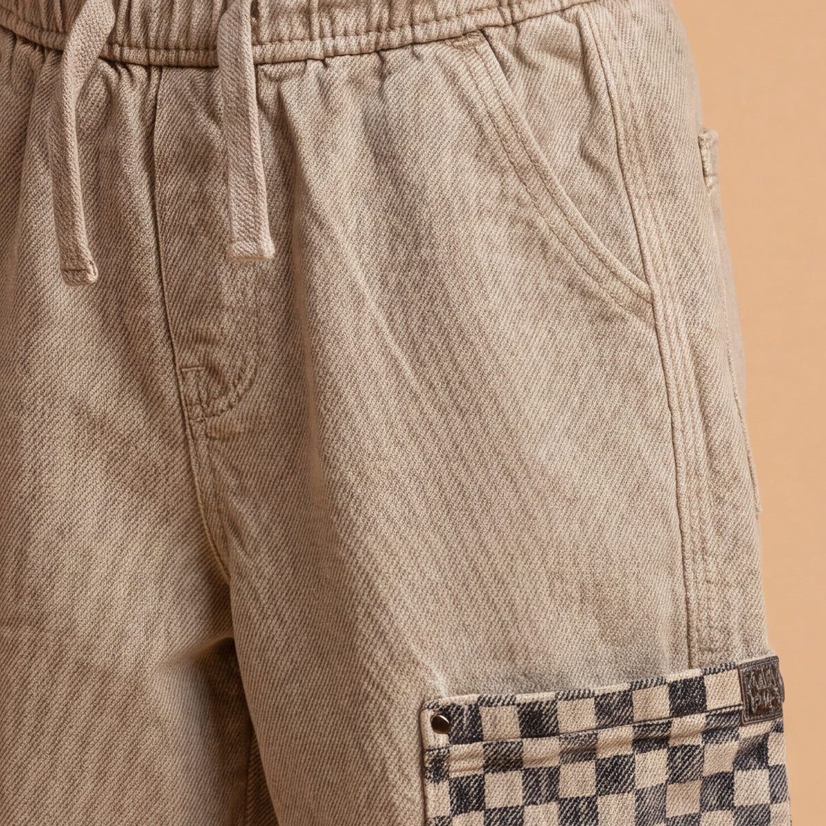 Boys Khaki Elasticated Cotton Twill Trousers