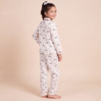 Girls White 3Pcs Pajama Set: Long Sleeve Shirt, Pajamas and Matching Stretched Hair Band