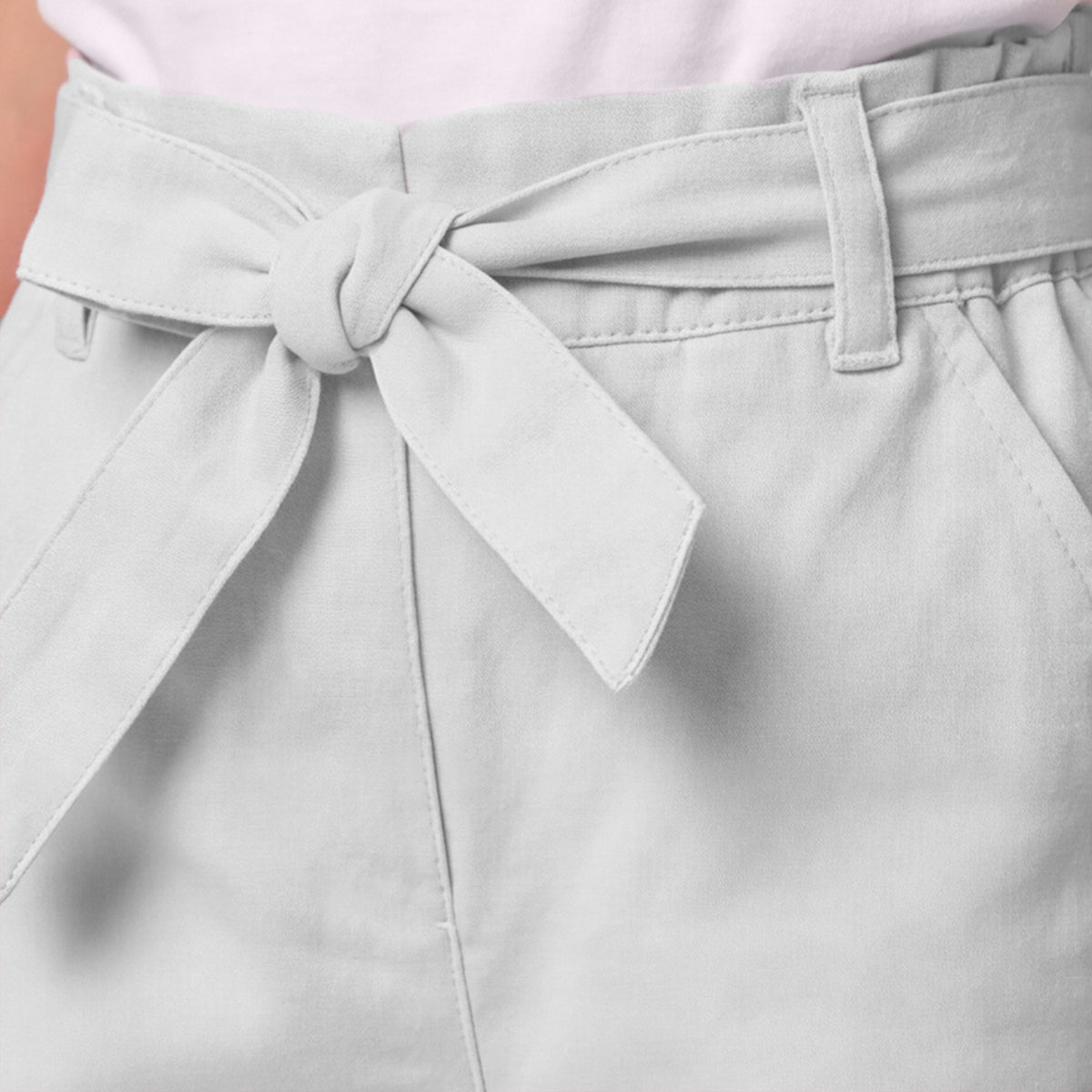 Girls Beige Elasticated Trouser With Fabric Belt