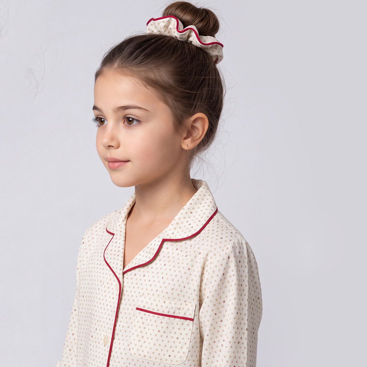 Girls 3Pcs Pajama Set: Long Sleeve Shirt, Pajamas and Matching Stretched Hair Band