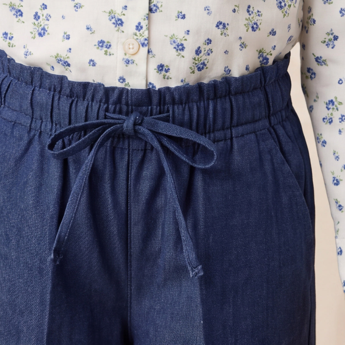 Girls Blue Floral Printed Long Sleeve Shirt and Elasticated Pants Set