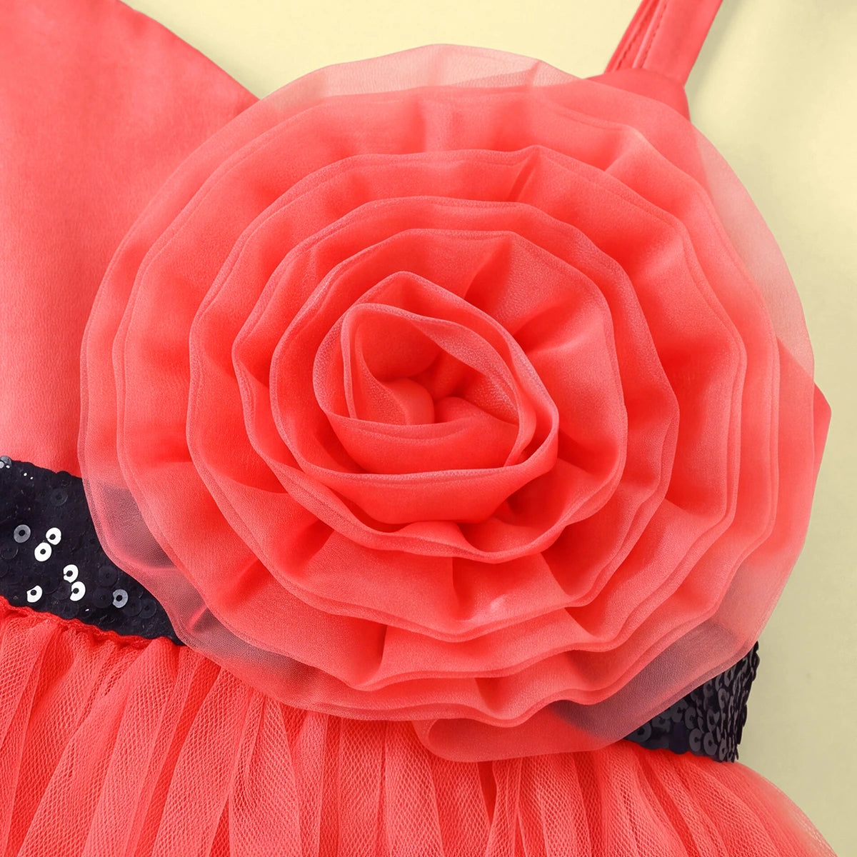 Girls Coral Floral Applique High Low Sleeveless Party Wear Dress