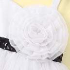 Girls White Floral Applique High Low Sleeveless Party Wear Dress
