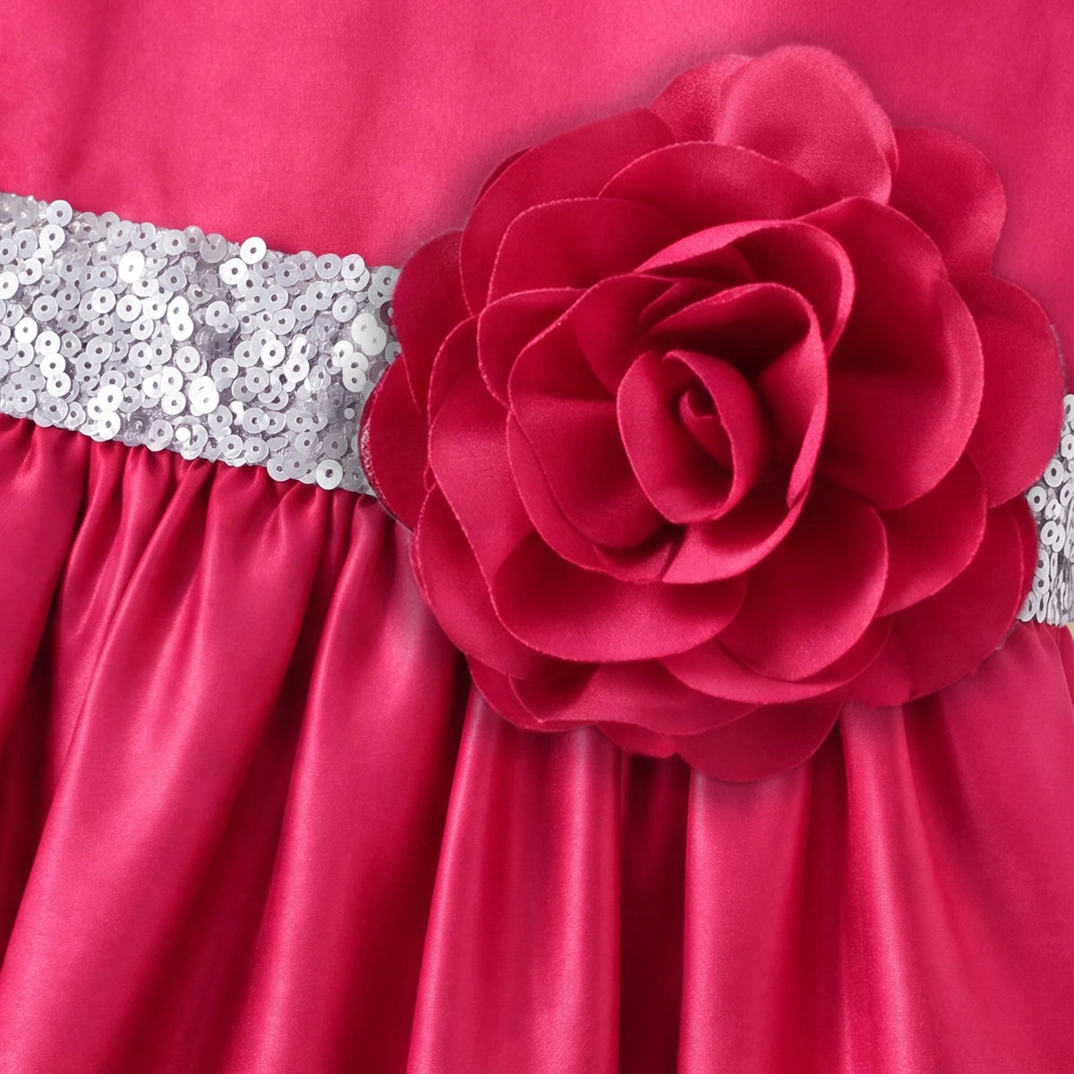 Girls Pink Floral Applique High Low Sleeveless Party Wear Dress