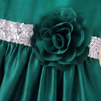 Girls Green Floral Applique High Low Sleeveless Party Wear Dress