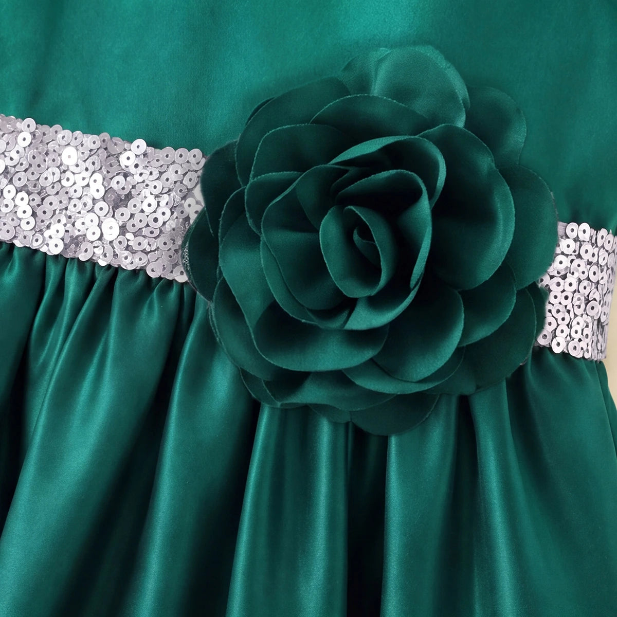 Girls Green Floral Applique High Low Sleeveless Party Wear Dress
