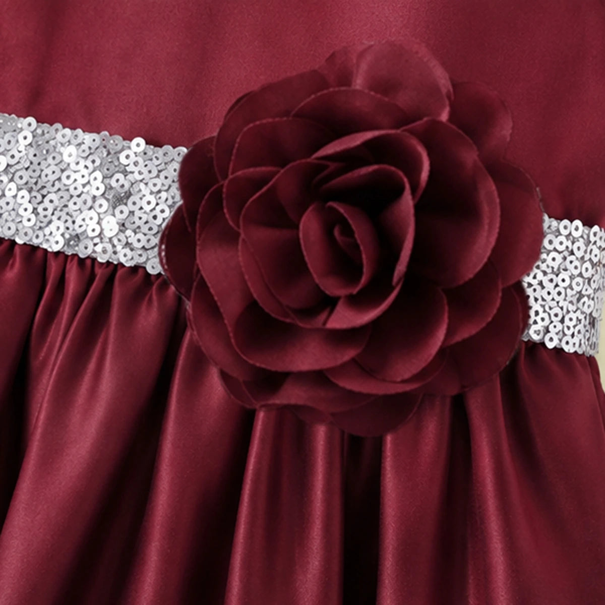 Girls Red Floral Applique High Low Sleeveless Party Wear Dress