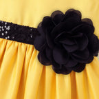 Girls Yellow Floral Applique High Low Sleeveless Party Wear Dress