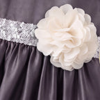 Girls Grey Floral Applique High Low Sleeveless Party Wear Dress