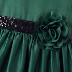 Girls Dark Green Floral Applique High Low Sleeveless Party Wear Dress