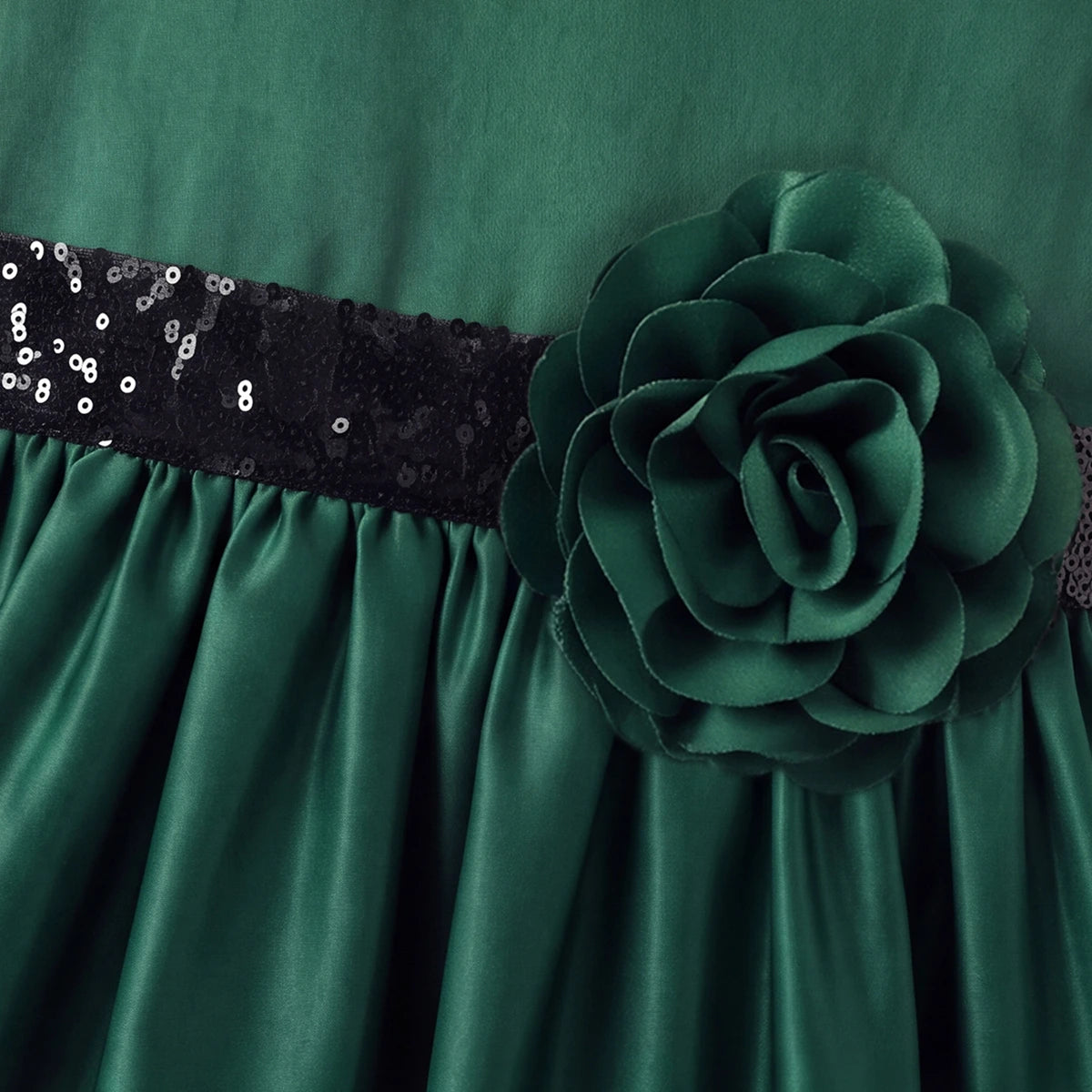 Girls Dark Green Floral Applique High Low Sleeveless Party Wear Dress