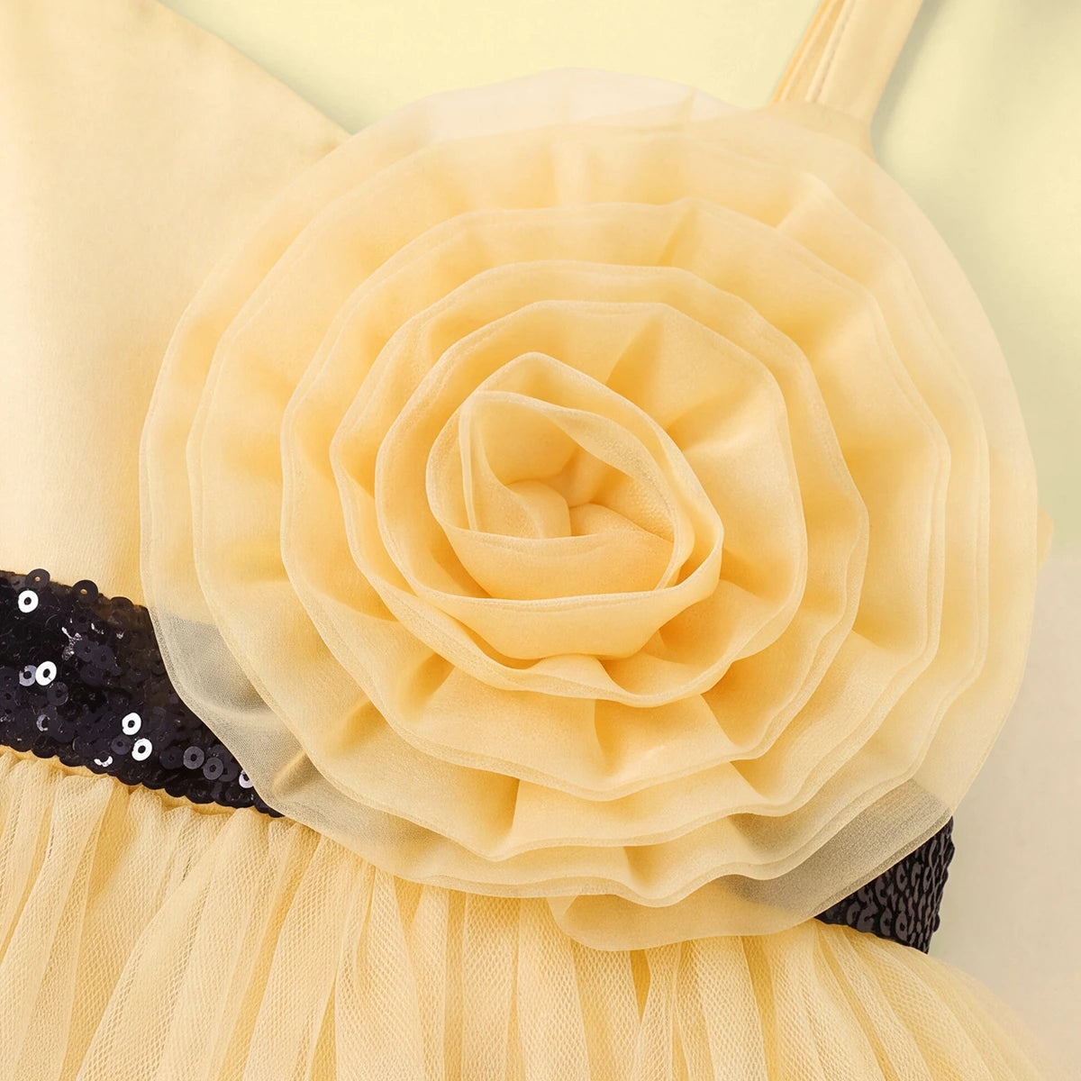 Girls Yellow Flower Applique High Low Sleeveless Party Wear Dress
