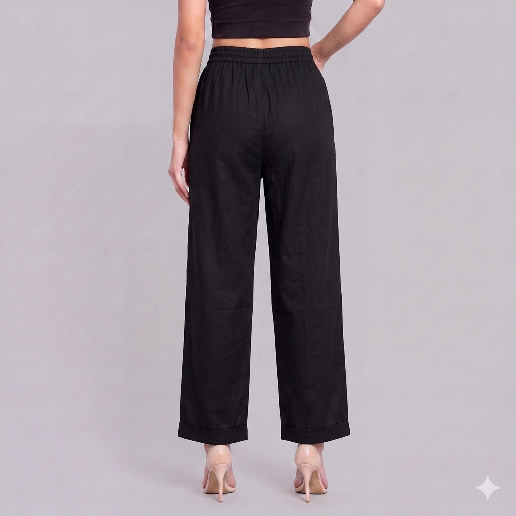 Women Black Wide Leg Palazzo With 2 Side Pockets